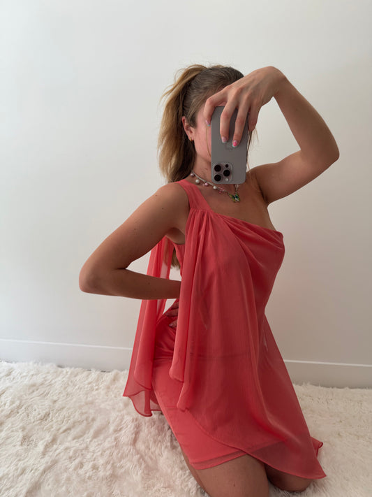 Coral off the shoulder dress- Size S/M