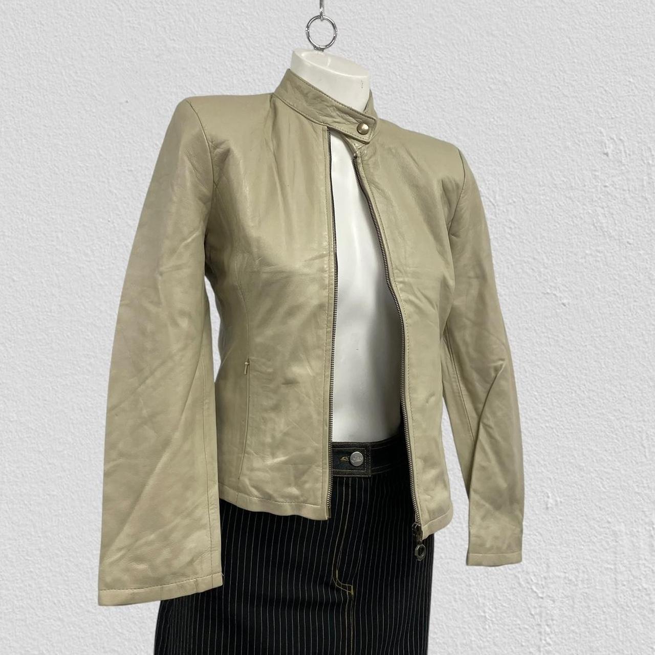 90s leather jacket vintage beige leather - Size M