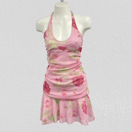 Boho rose mini halter dress - Size M