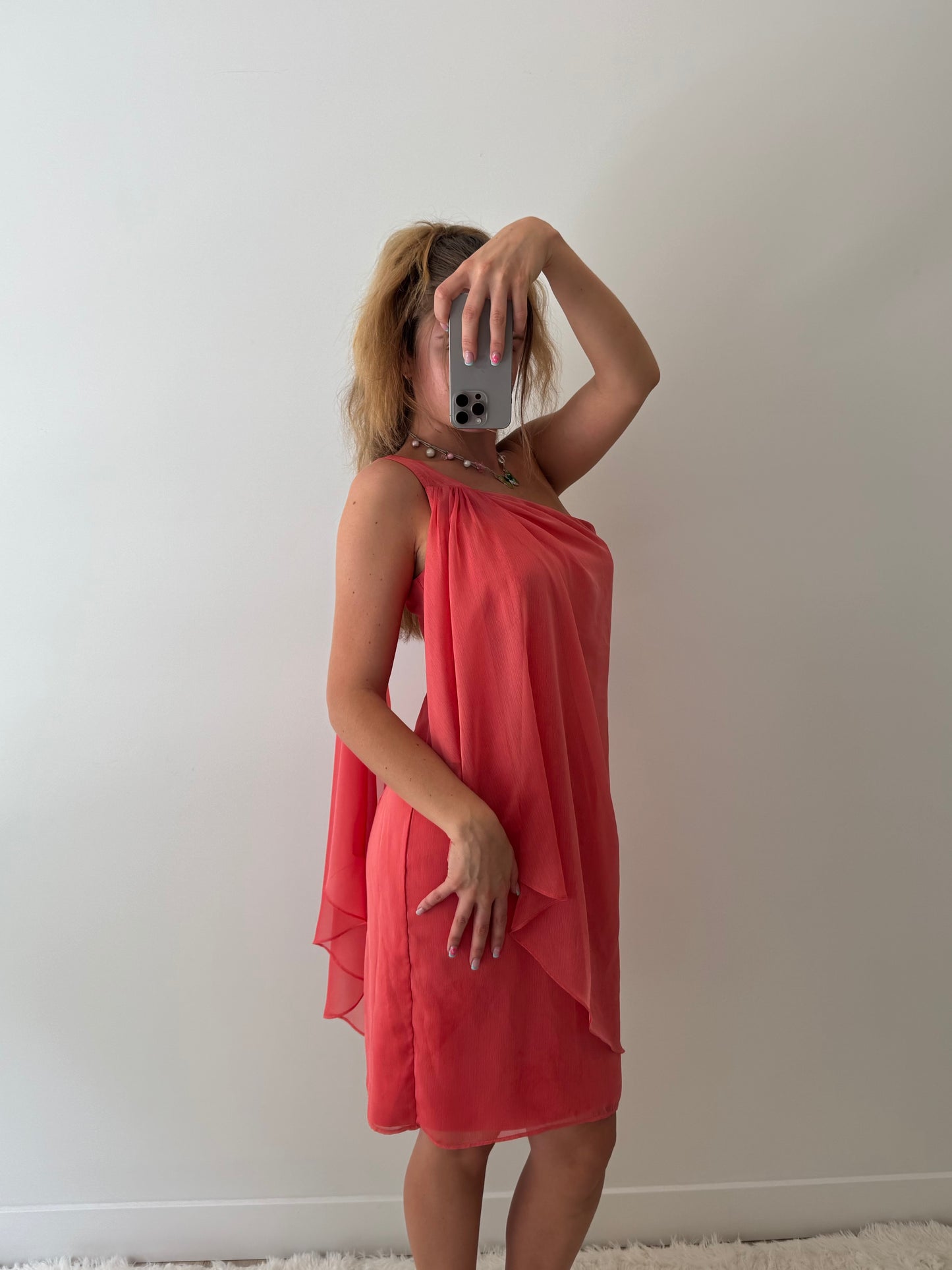 Coral off the shoulder dress- Size S/M