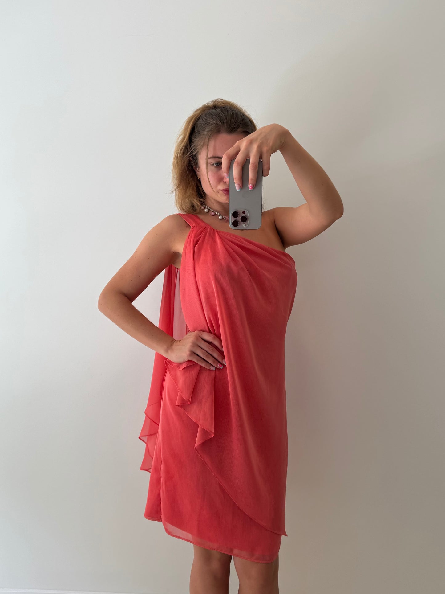 Coral off the shoulder dress- Size S/M