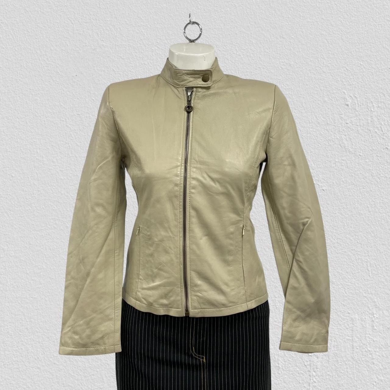90s leather jacket vintage beige leather - Size M